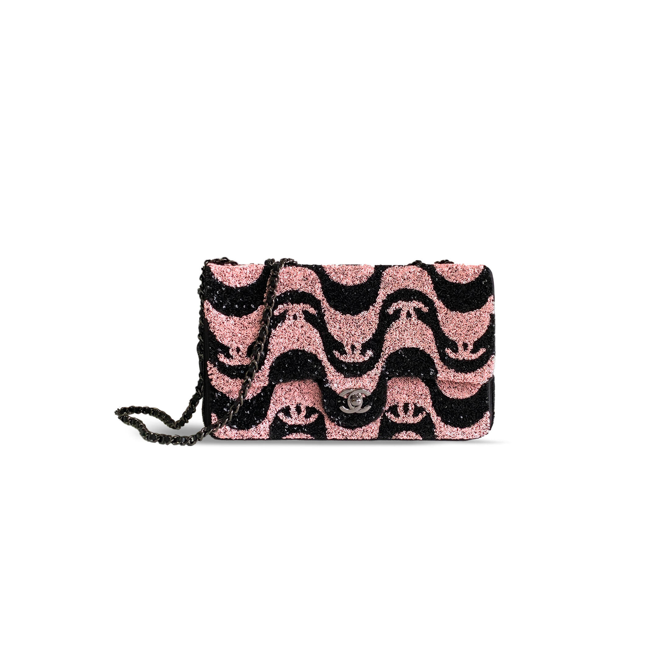 CHANEL MASTER SEQUINS PINK & BLACK FLAP BAG A01112 (25*15*6cm)